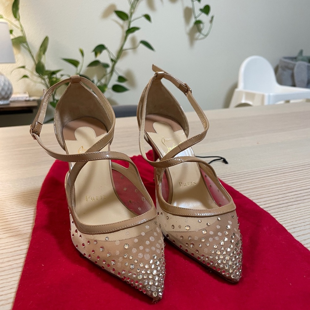 Authentic Christian Louboutin Elegant Tan Studded Women's Shoes